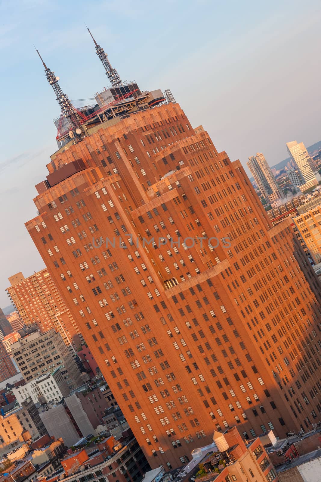 USA, NEW YORK CITY - April 27, 2012  Bottom up amazing view of Manhattan skyscrapers. Midtown Manhattan, or simply Midtown, represents the middle portion of the borough and island of Manhattan in New York City