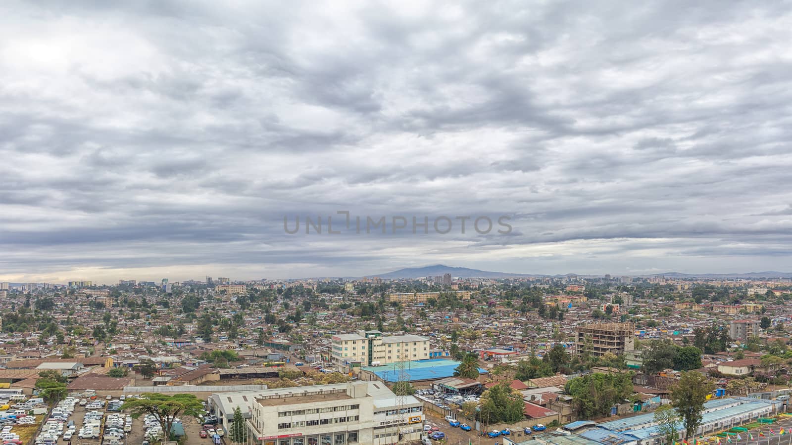 Aerial view of the city of Addis Ababa, showing the densely packed houses