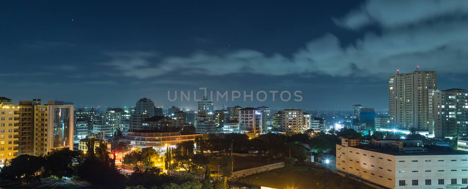 View of the downtown area of the city of Dar Es Salaam, Tanzania, at night