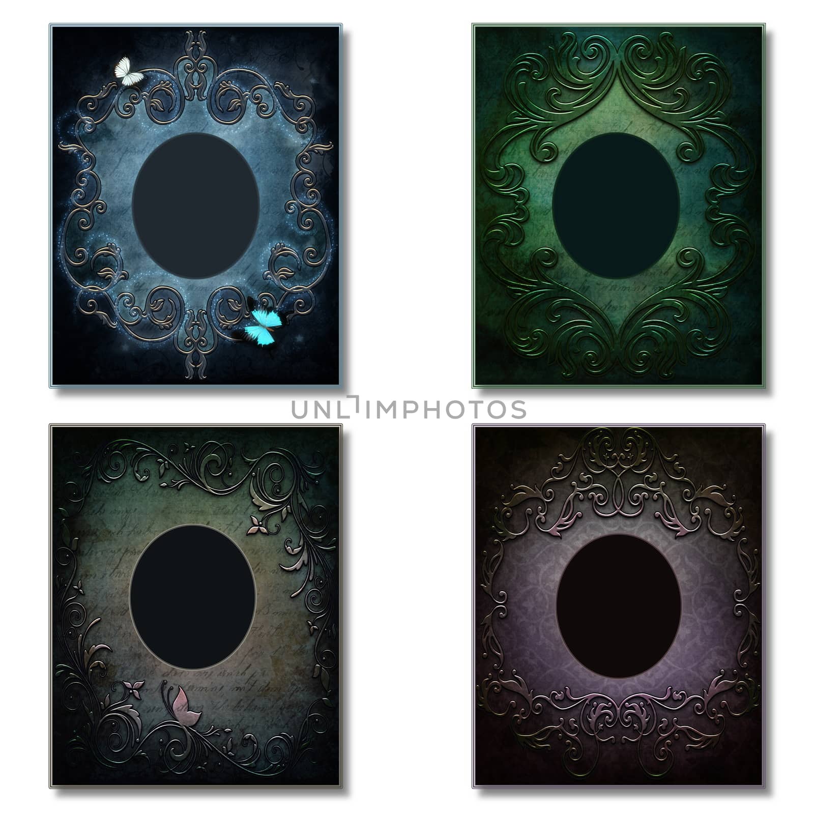 Set of four colorful vintage frames with circle inside