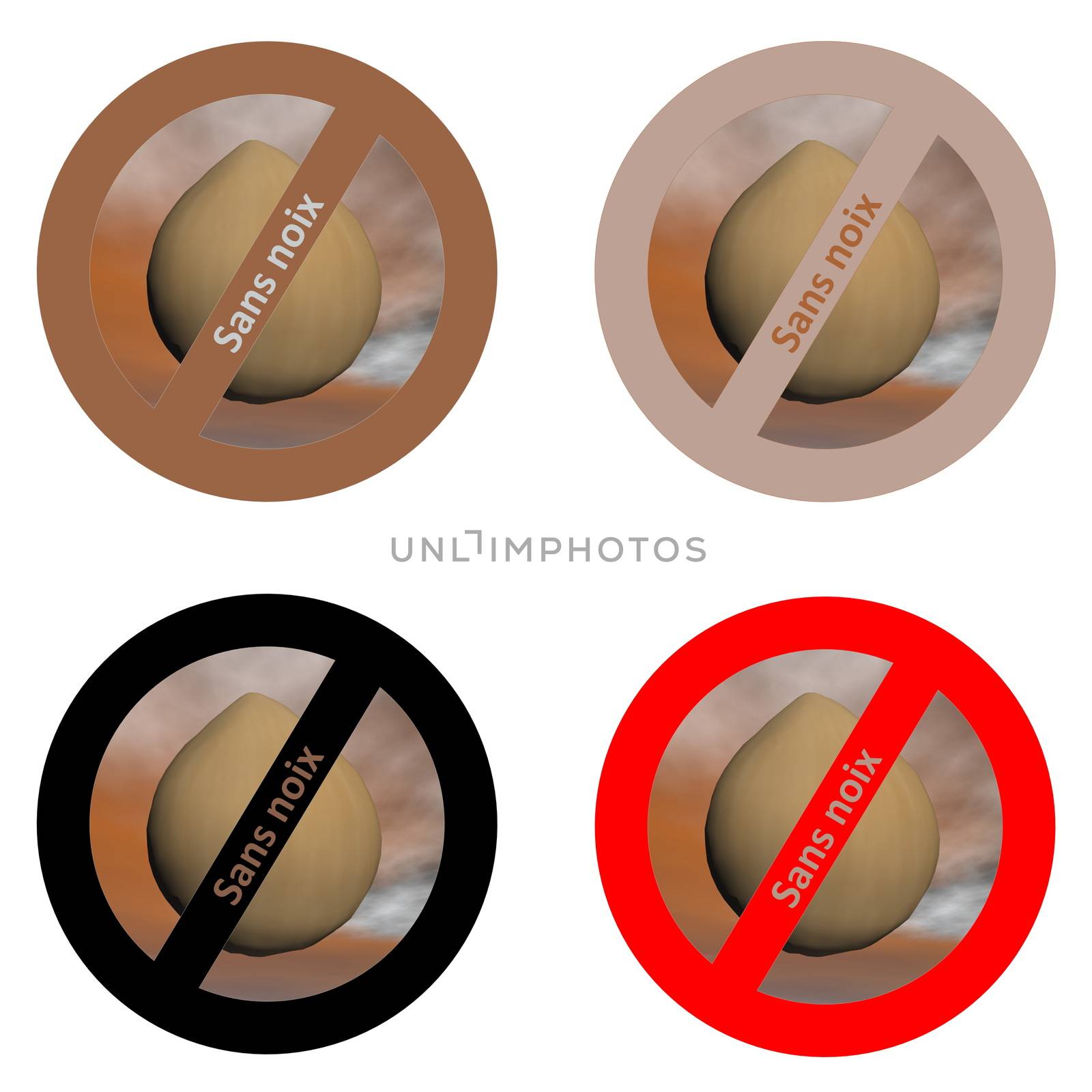 Four french stickers for nut free products in white background