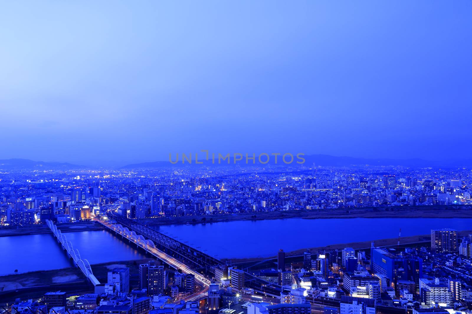 Osaka night view in, Osaka City, Osaka Prefecture, Japan