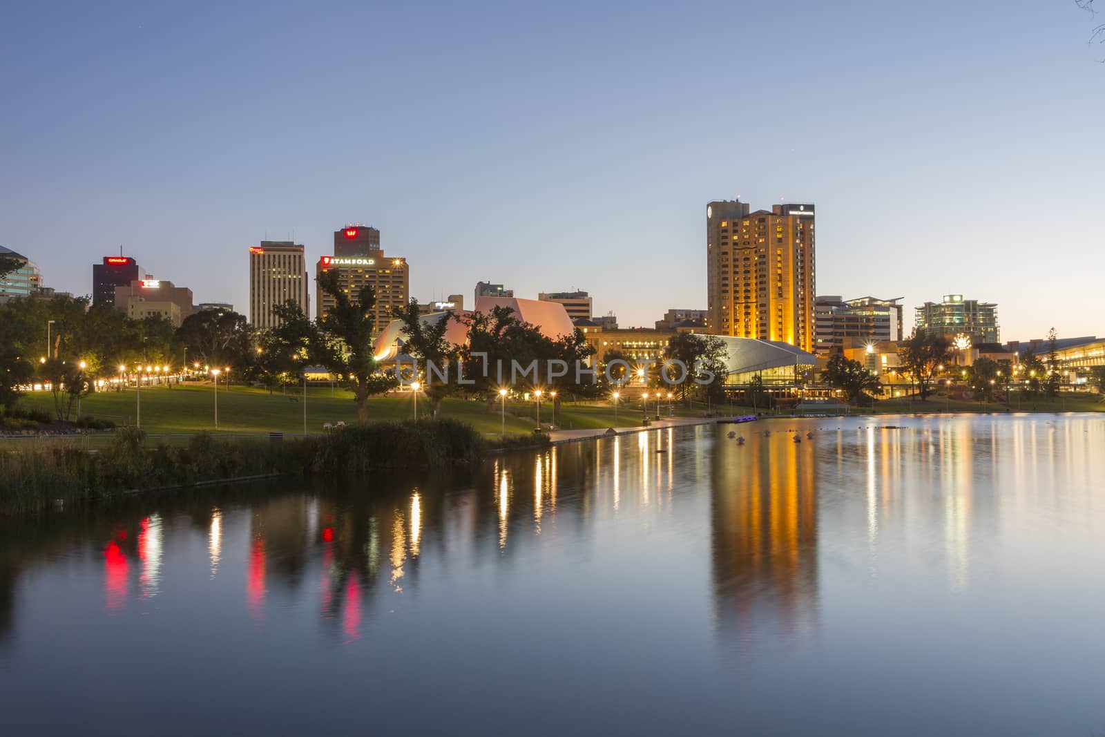 This photo was shot from the center city of Adelaide, Australia after sunset.