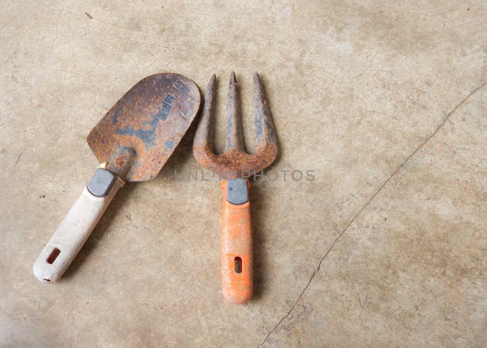 Planting Equipment with Old Rusty Fork and Spoon