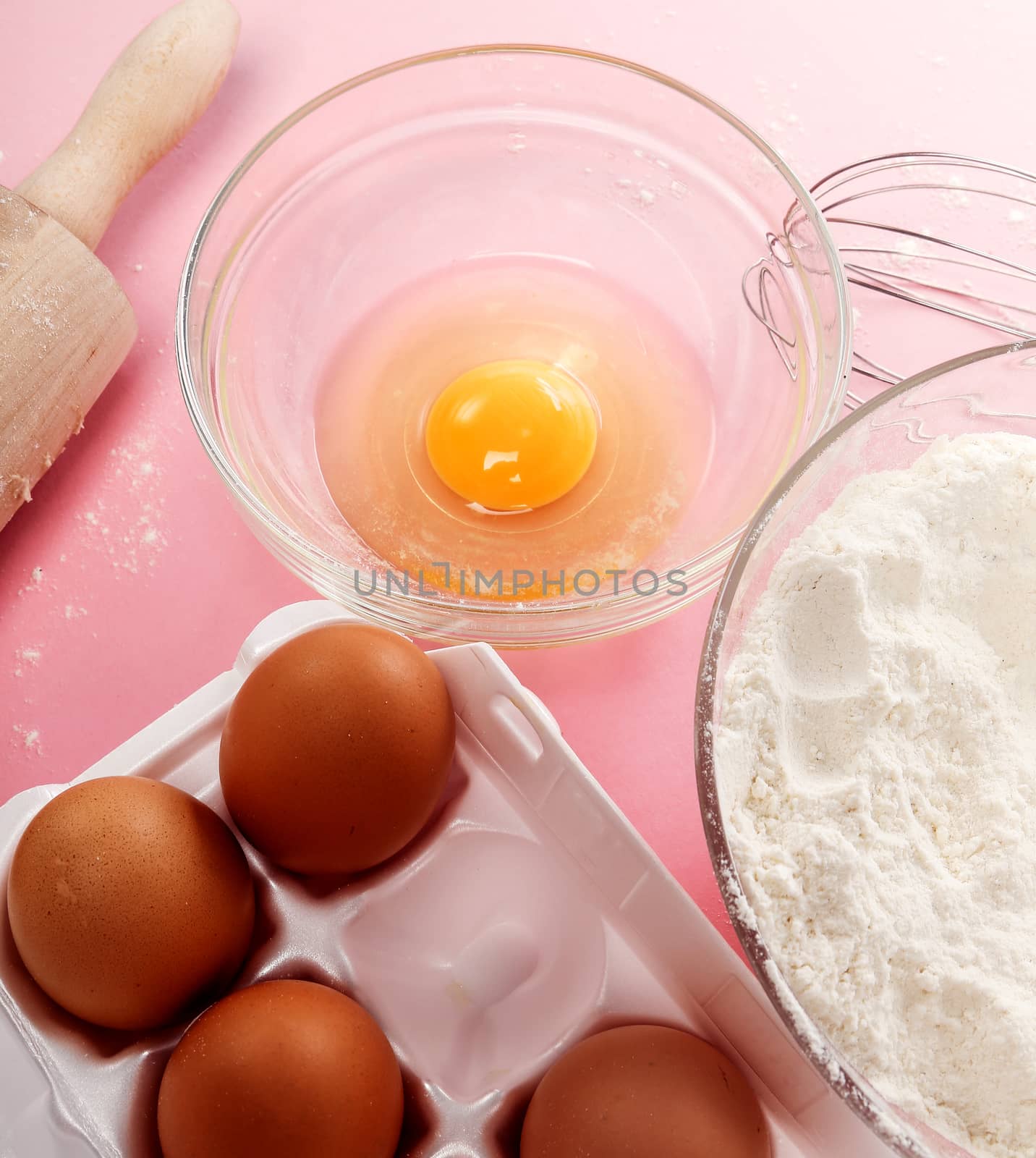 Kitchen, cuisine. Dough and eggs on the table