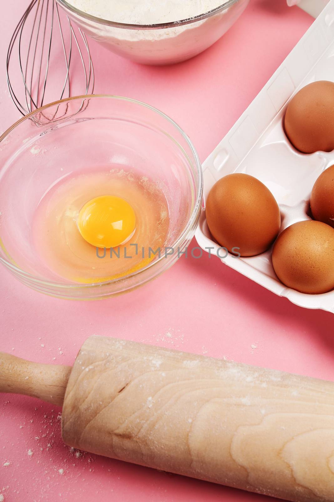 Kitchen, cuisine. Dough and eggs on the table