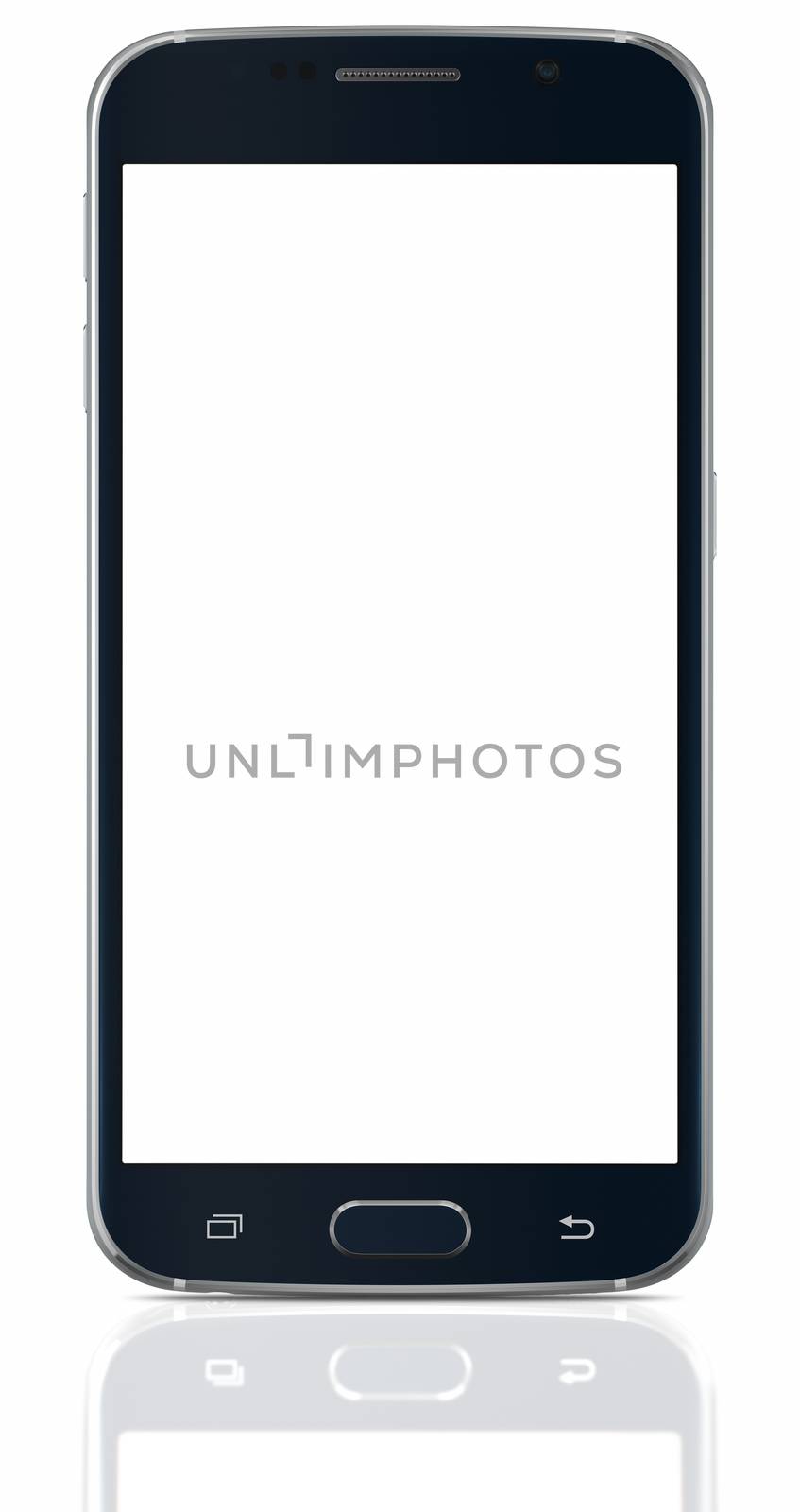Black Sapphire Smartphone edge with blank screen on white background