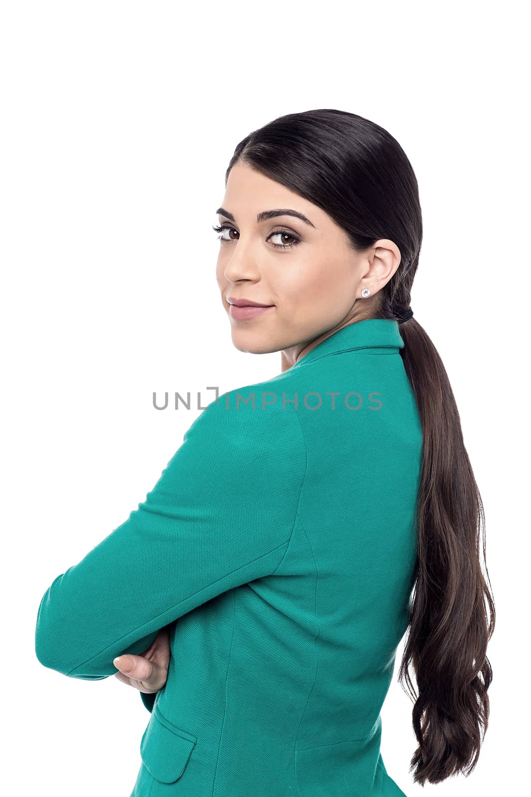 Businesswoman looking over her shoulder