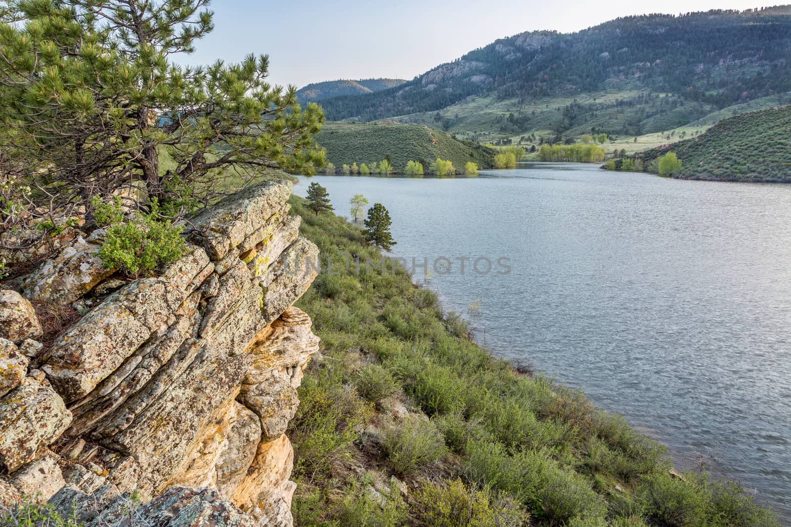 sandstone cliff and cove - Horsetooth Reservoir near Fort Collins, Colorado, at springtime