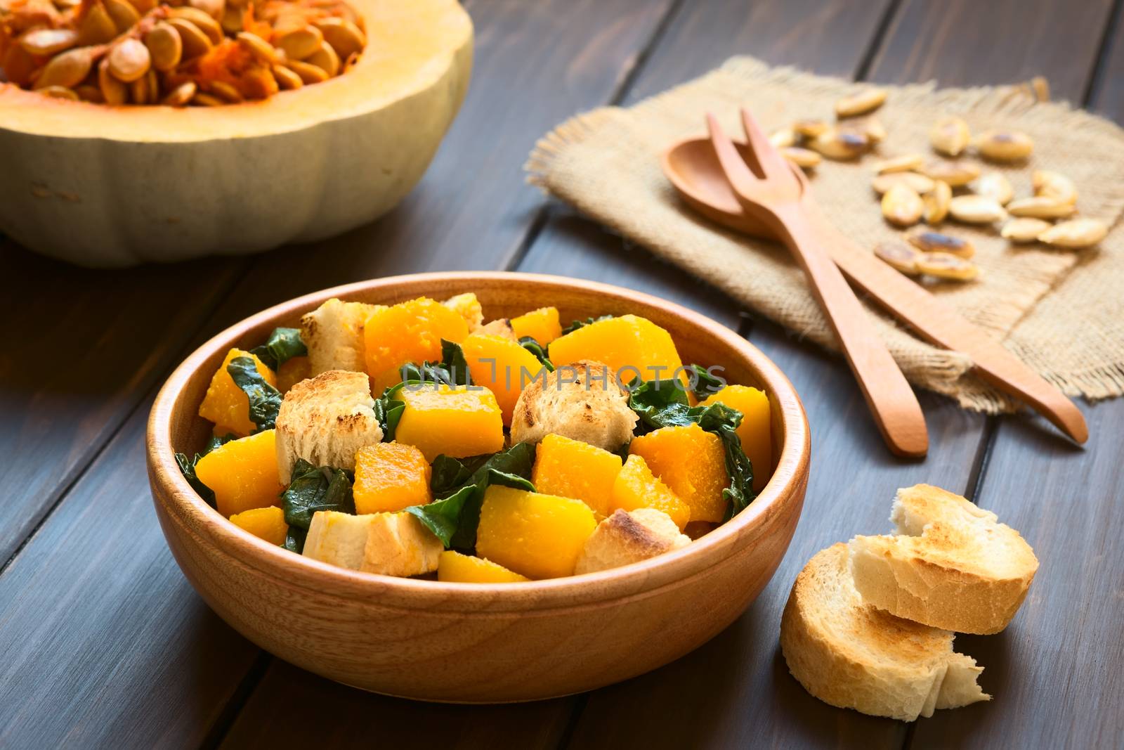 Pumpkin and Chard Salad with Croutons by ildi