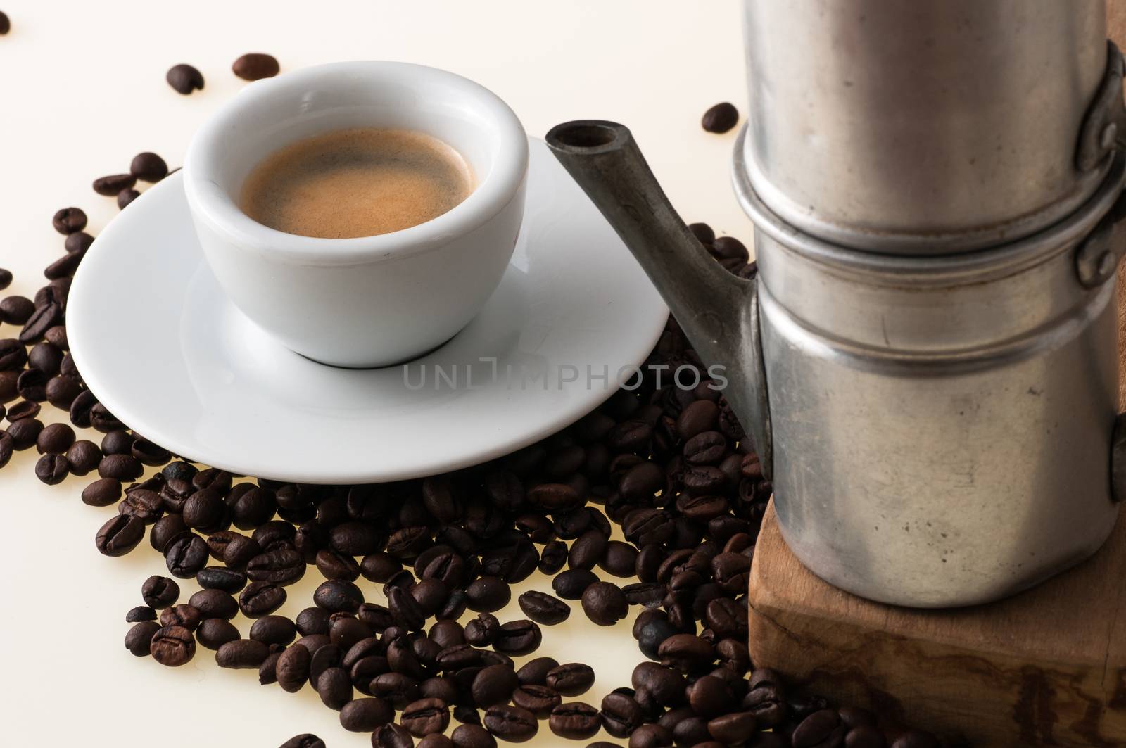 white cup with old Neapolitan coffee