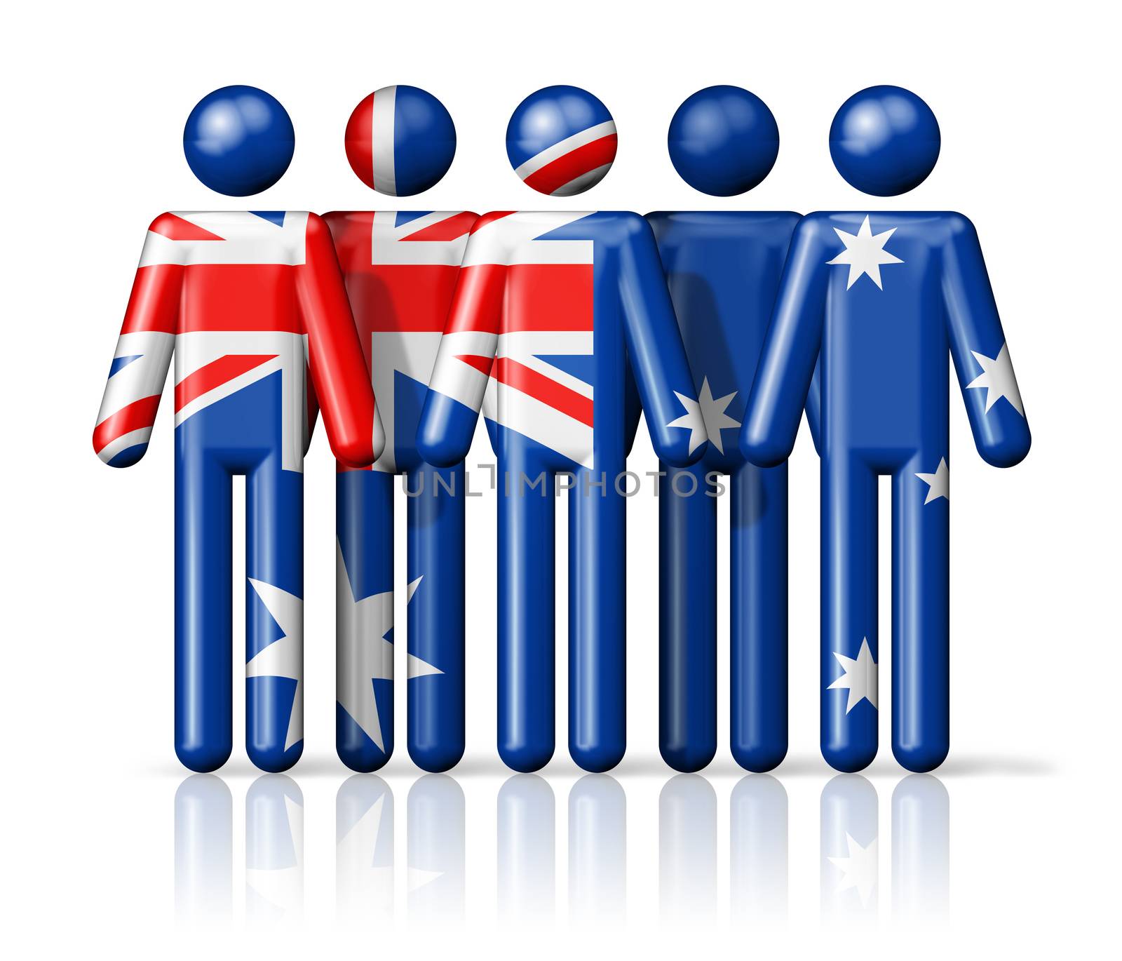 Flag of Australia on stick figure - national and social community symbol 3D icon