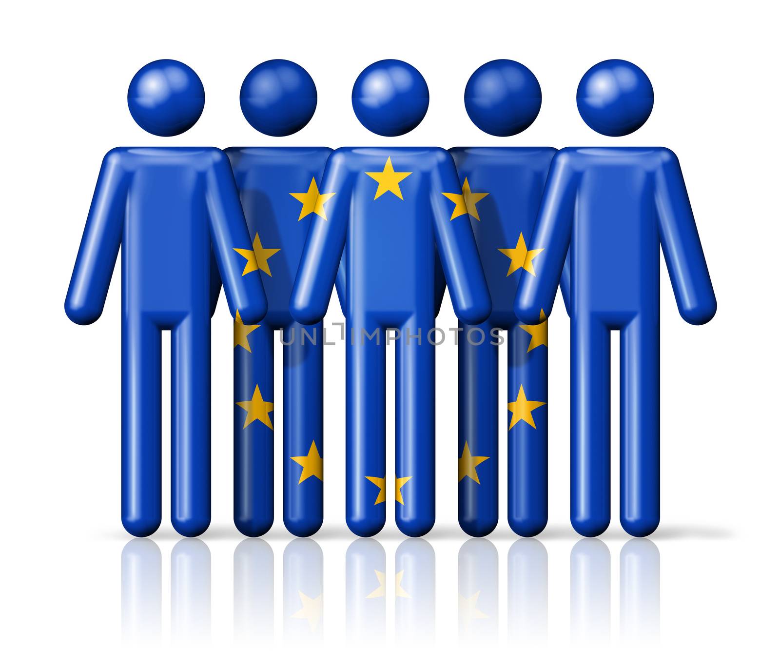 Flag of European union on stick figure - national and social community symbol 3D icon