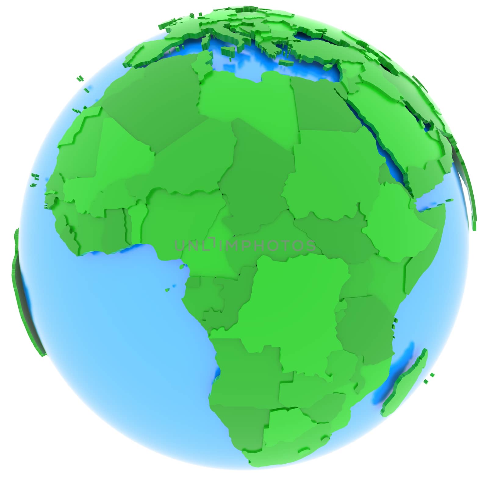 Political map of Africa with countries in different shades of green, isolated on white background. 
