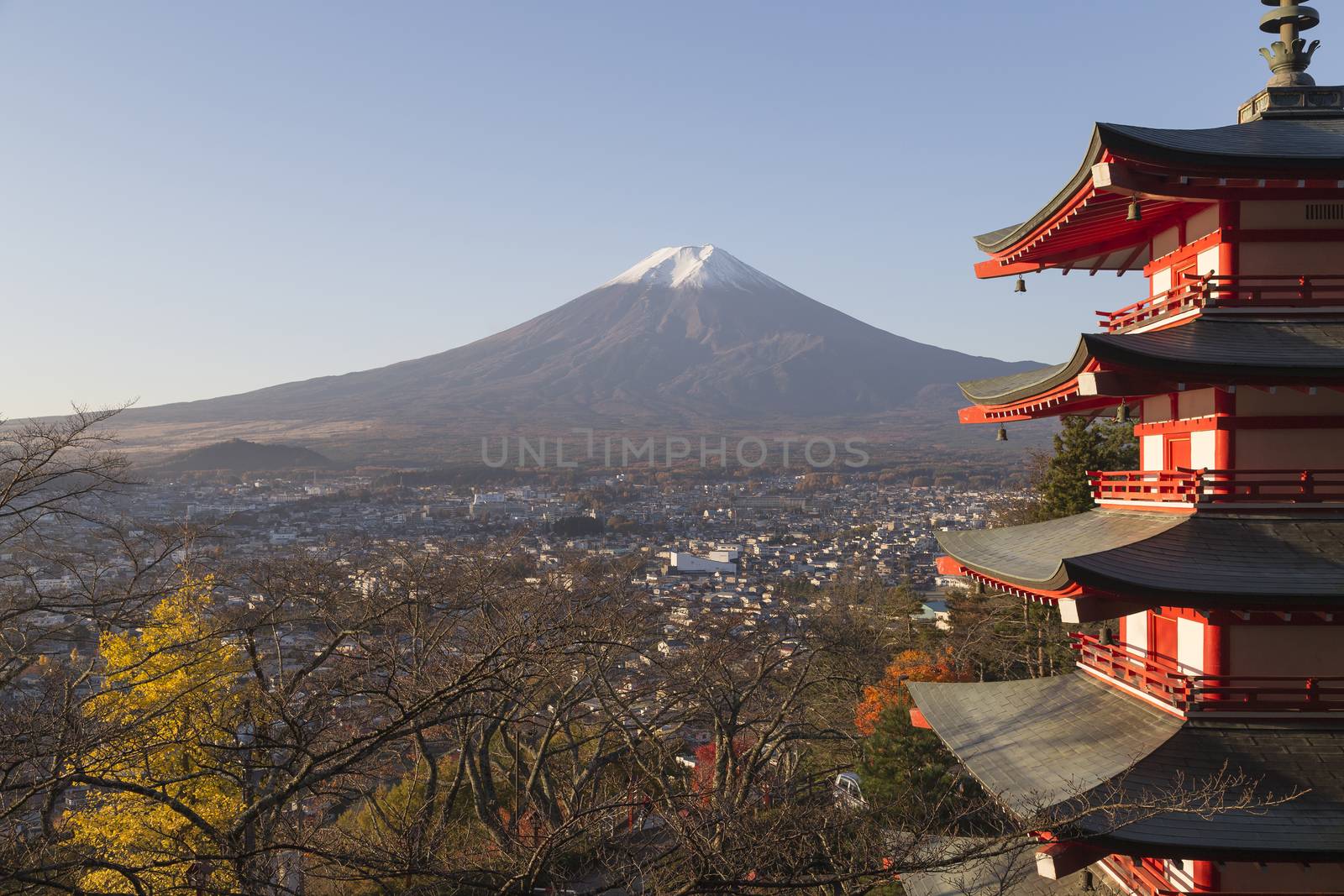 This photo was shot from the area around Mt.Fuji in Autumn. It is time to start snow cap on the top of Mt.Fuji. Chureito pagoda in one of the most famous to visit.