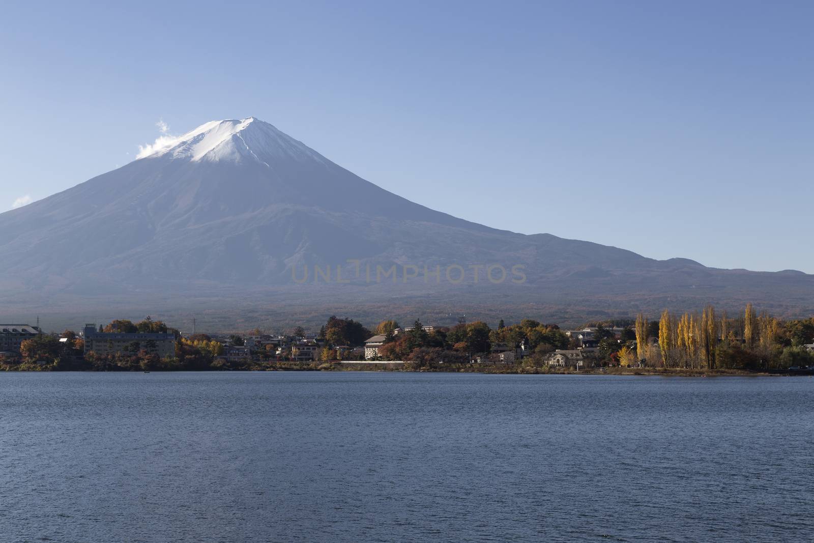 This photo was shot from the area around Mt.Fuji in Autumn. It is time to start snow cap on the top of Mt.Fuji. There are 5 lake around Mt.Fuji.