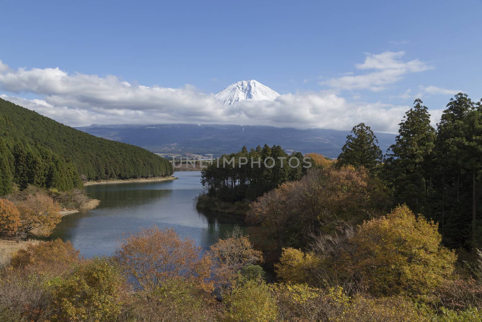 This photo was shot from the area around Mt.Fuji in Autumn. It is time to start snow cap on the top of Mt.Fuji. There are 5 lake around Mt.Fuji.