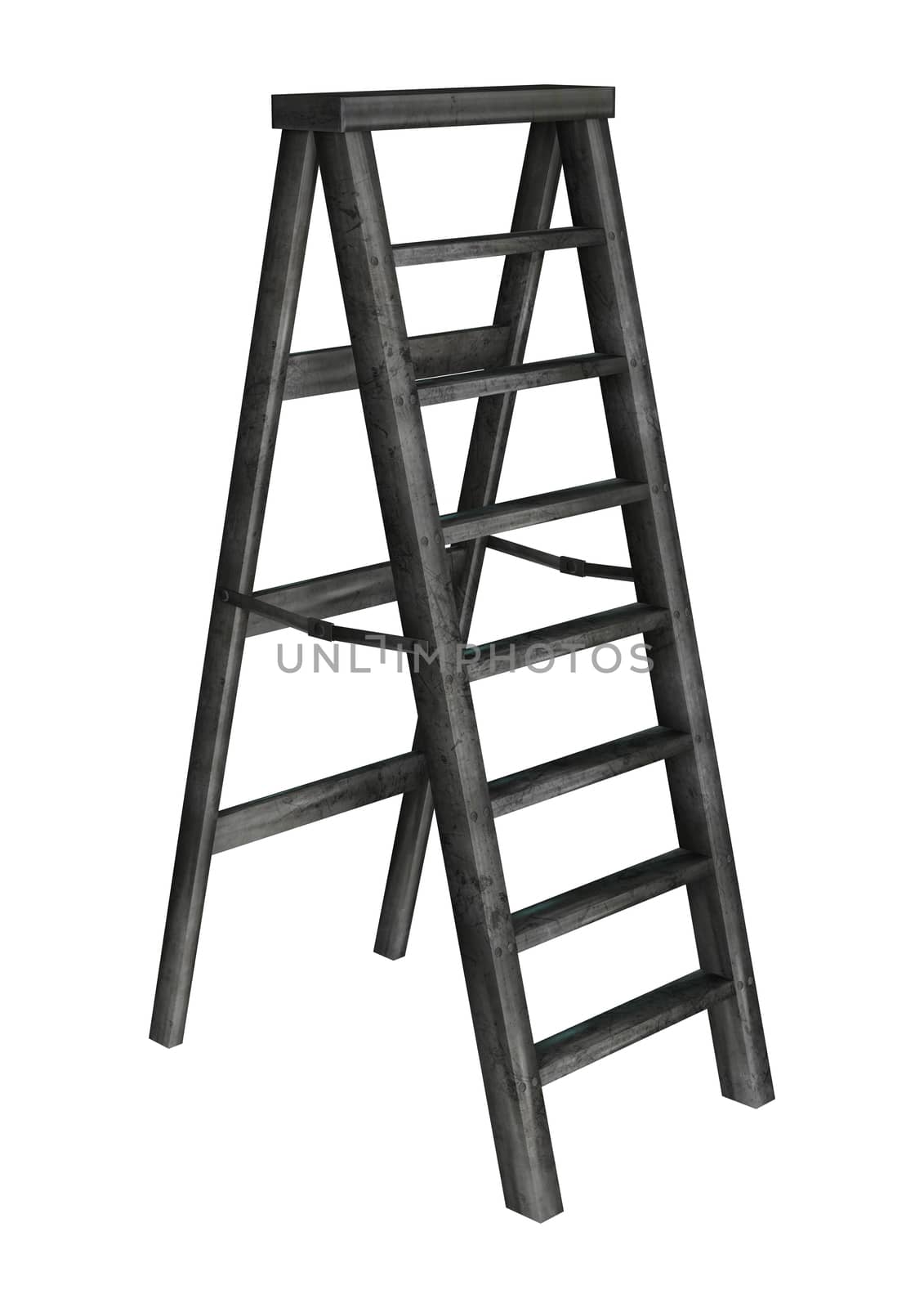 3D digital render of a step ladder isolated on white background