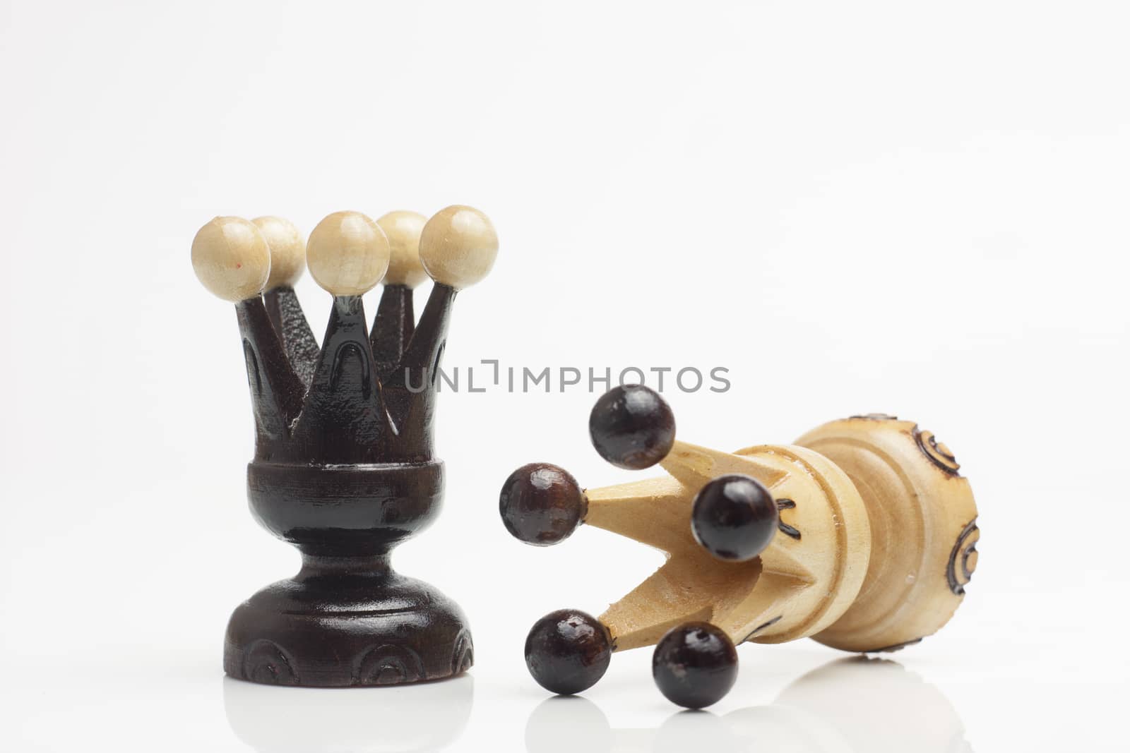 Black and white chess pawns realistic isolated on white background