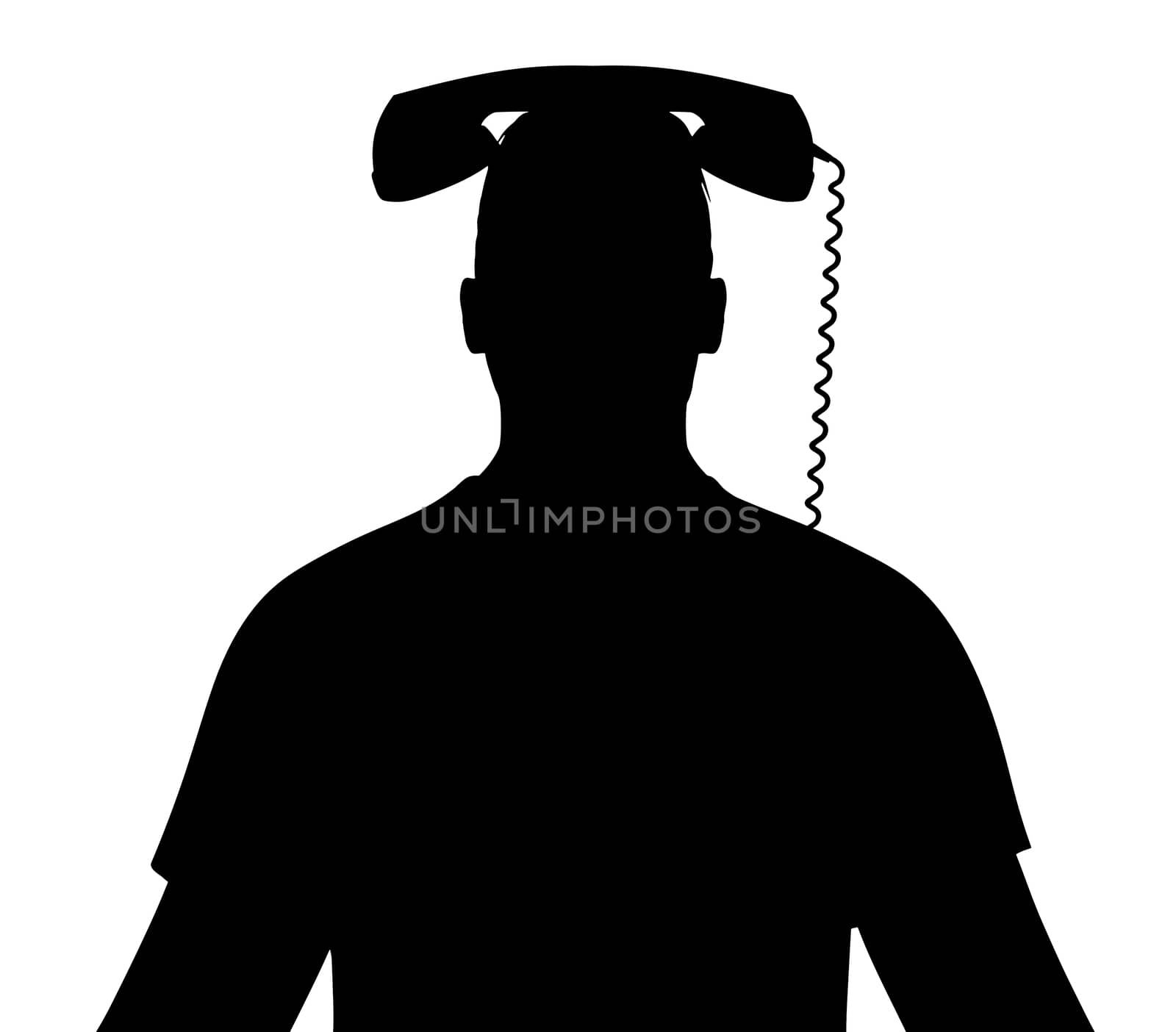 Illustration of a man with a telephone receiver on his head