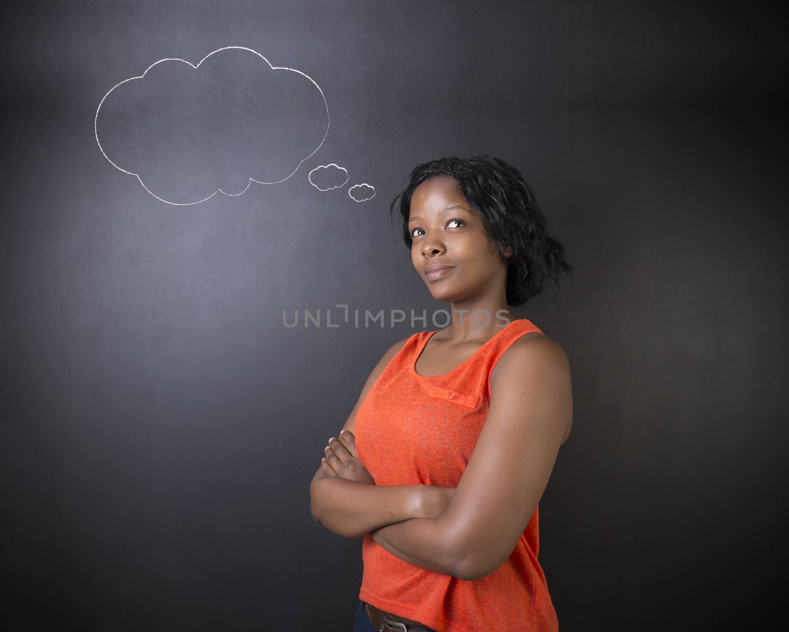 South African or African American woman teacher or student thinking cloud by alistaircotton