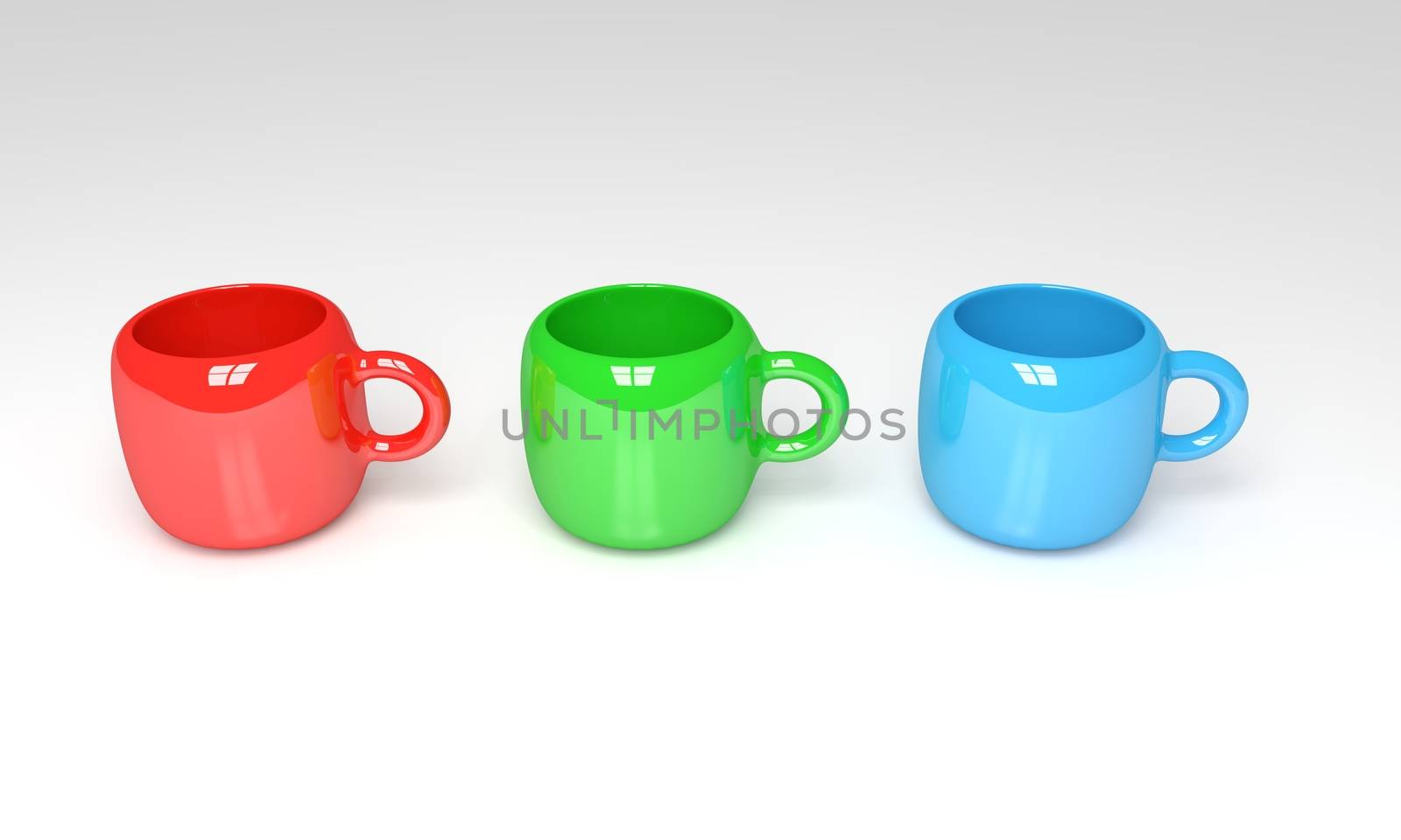 Illustration of three mugs in Red, Green and Blue together displaying the RGB color model