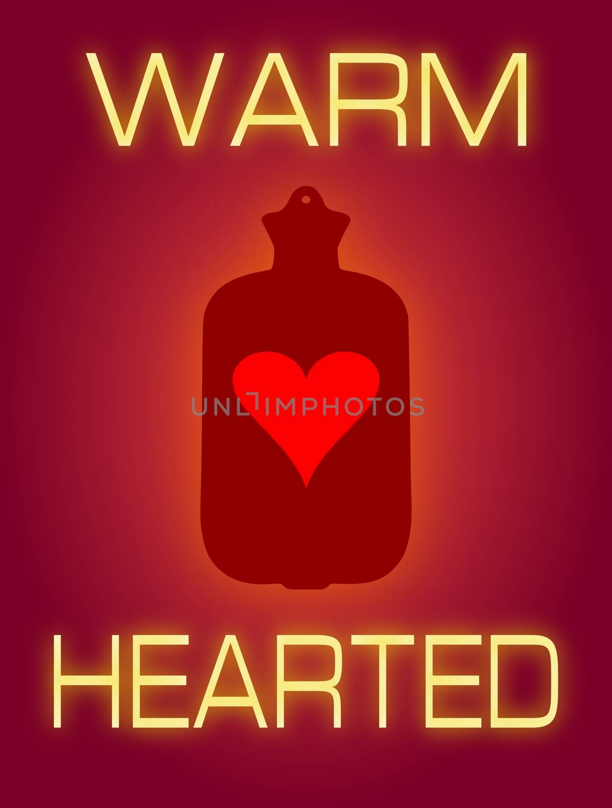 Illustration of a heart shape inside a hot water bottle with the words "Warm Hearted"