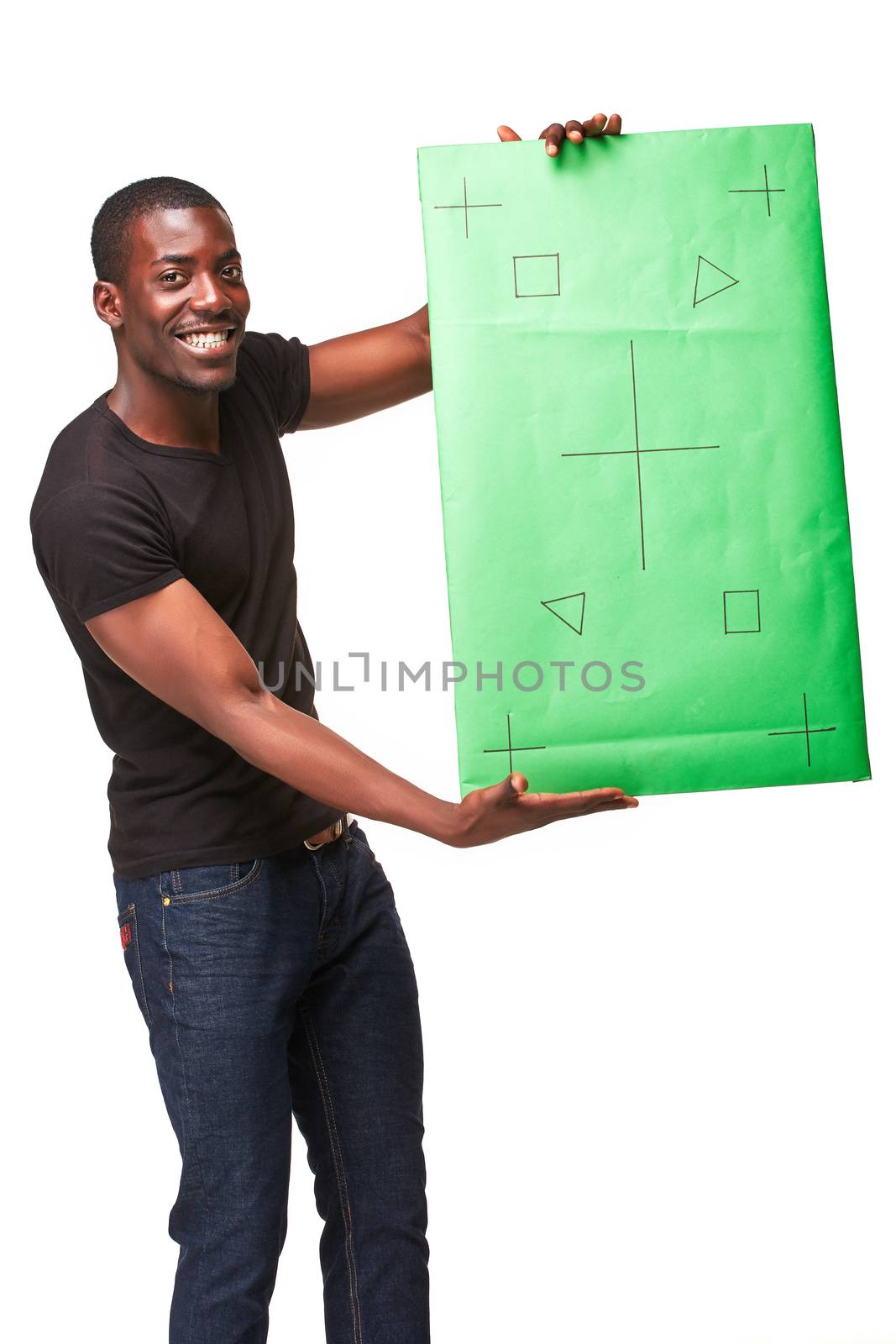 The smiling african man as black businessman with green panel by master1305