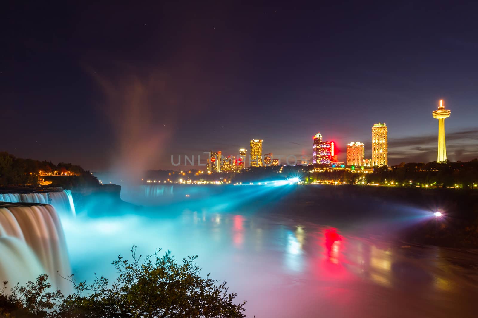 Niagara Falls light show at night, USA