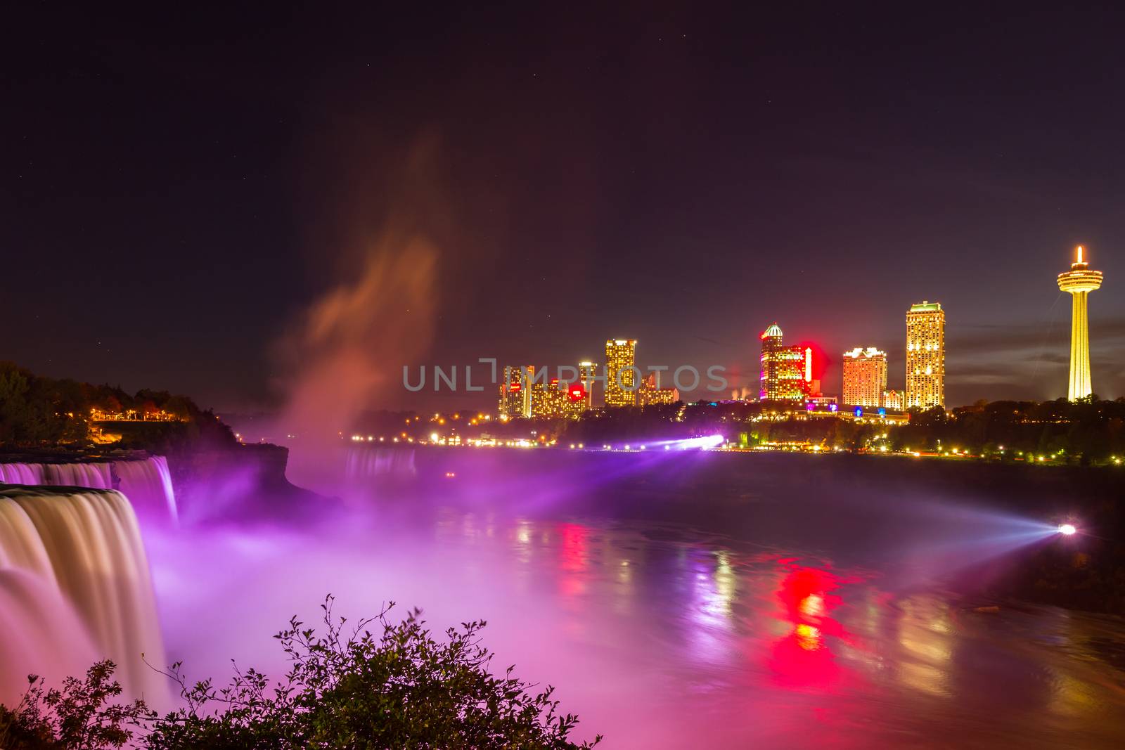 Niagara Falls light show at night, USA