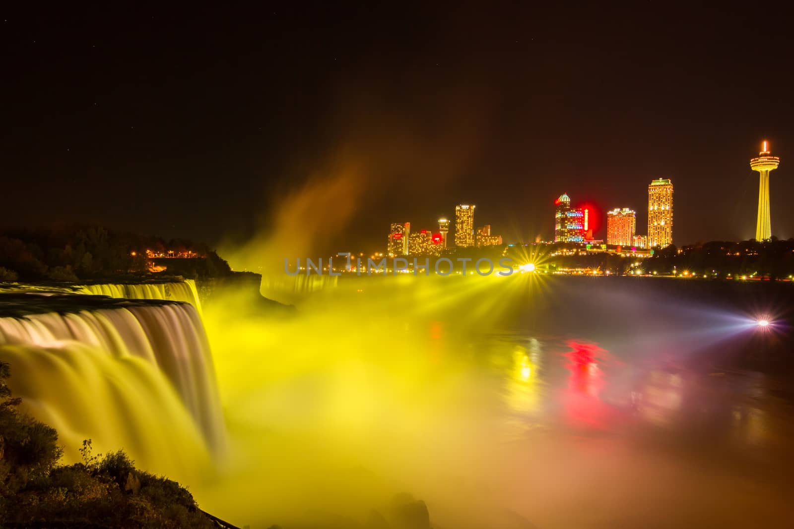 Niagara Falls light show at night, USA