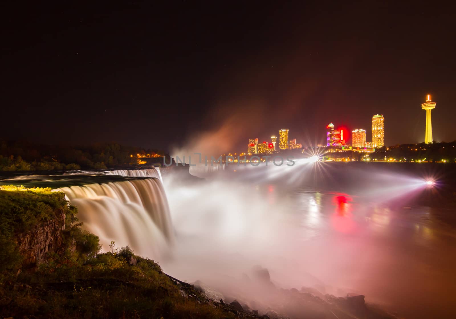 Niagara Falls light show at night, USA