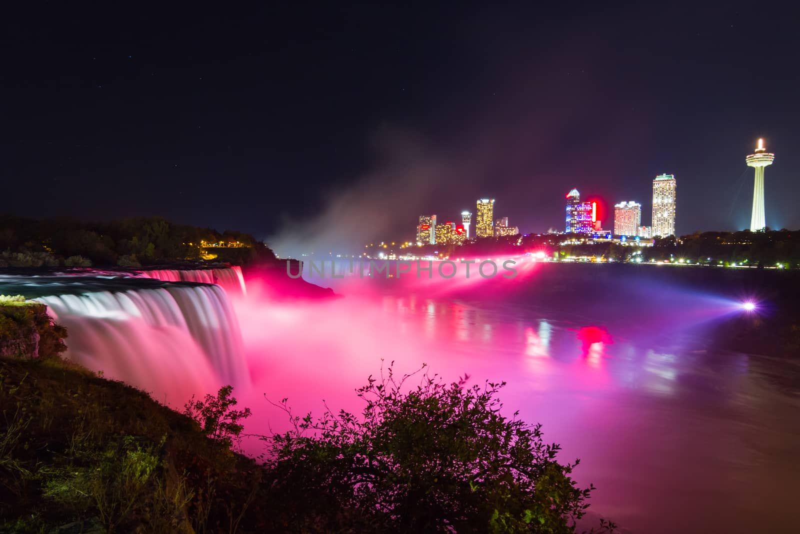 Niagara Falls light show at night, USA