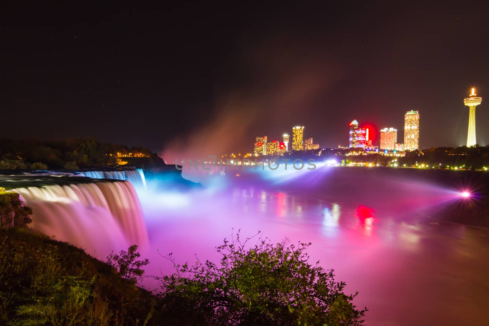 Niagara Falls light show at night, USA