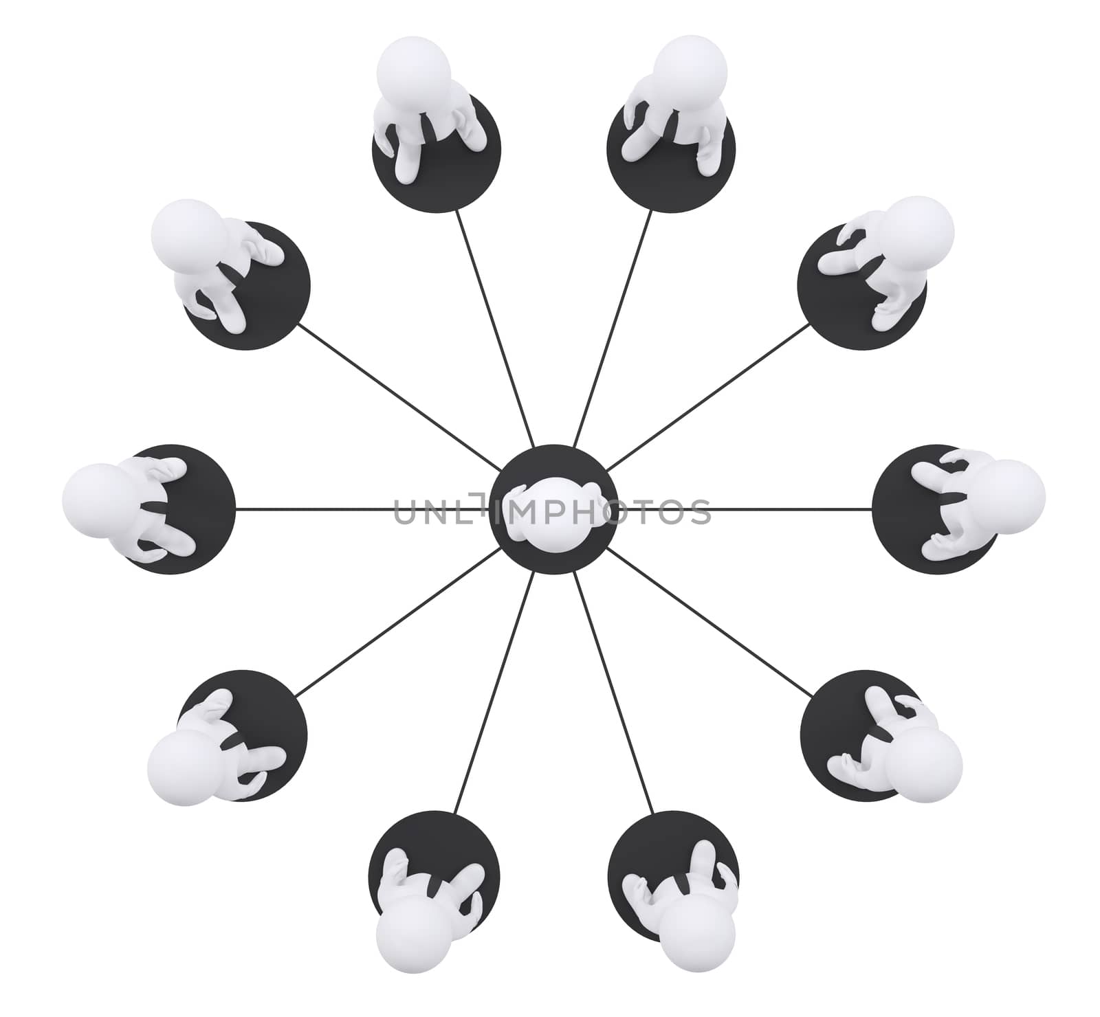 Set of puppet people on isolated white background, top view