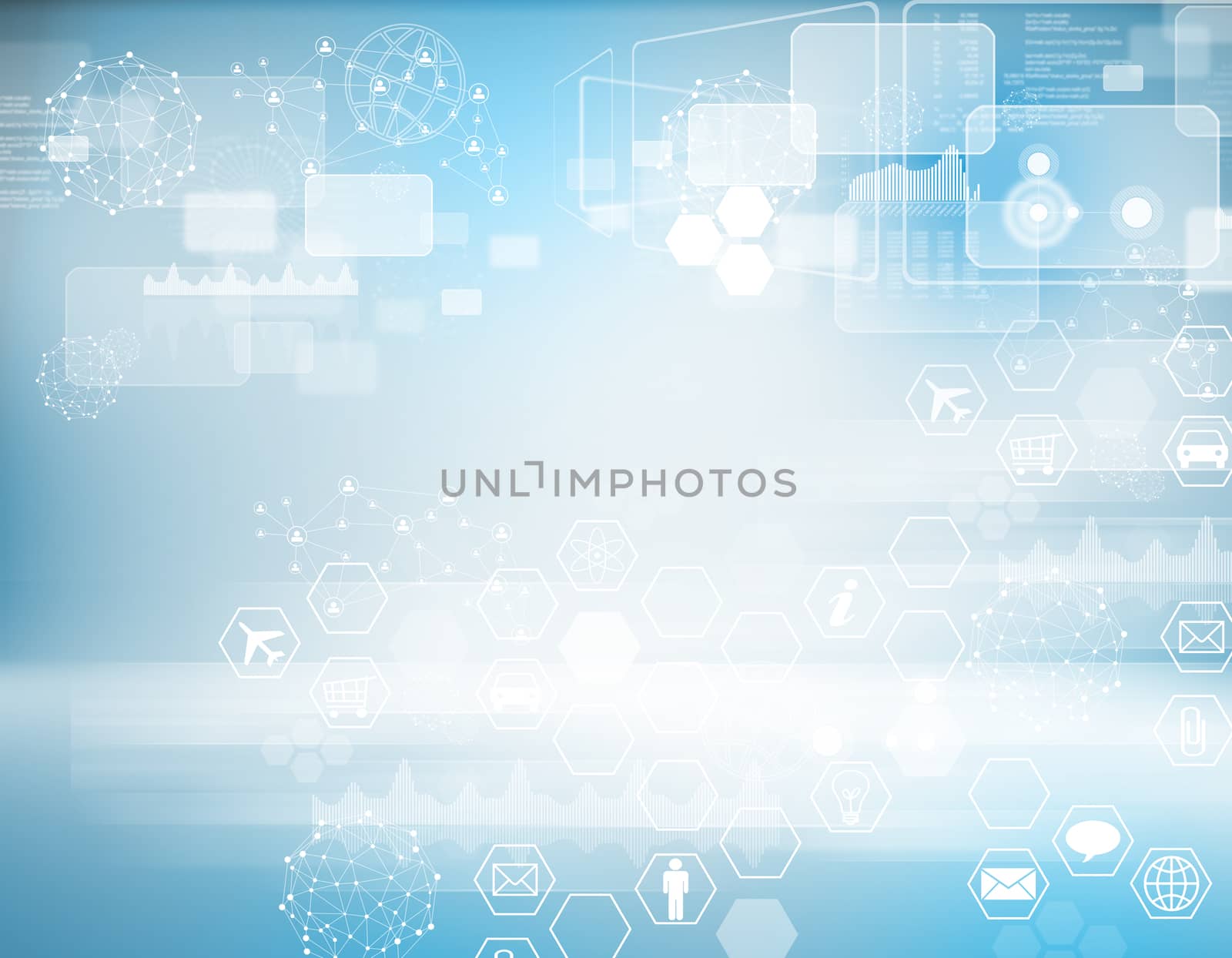 Abstract blue backgtound with virtual icons  by cherezoff