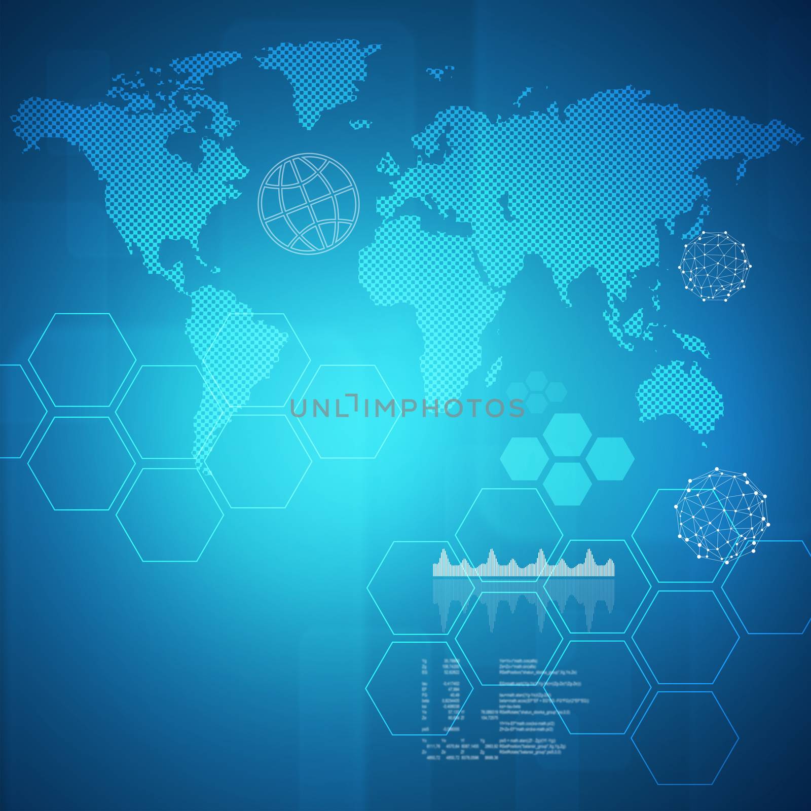 Abstract blue background with virtual world map