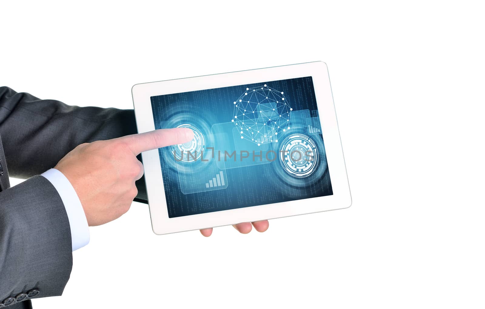Businessman showing tablet by cherezoff