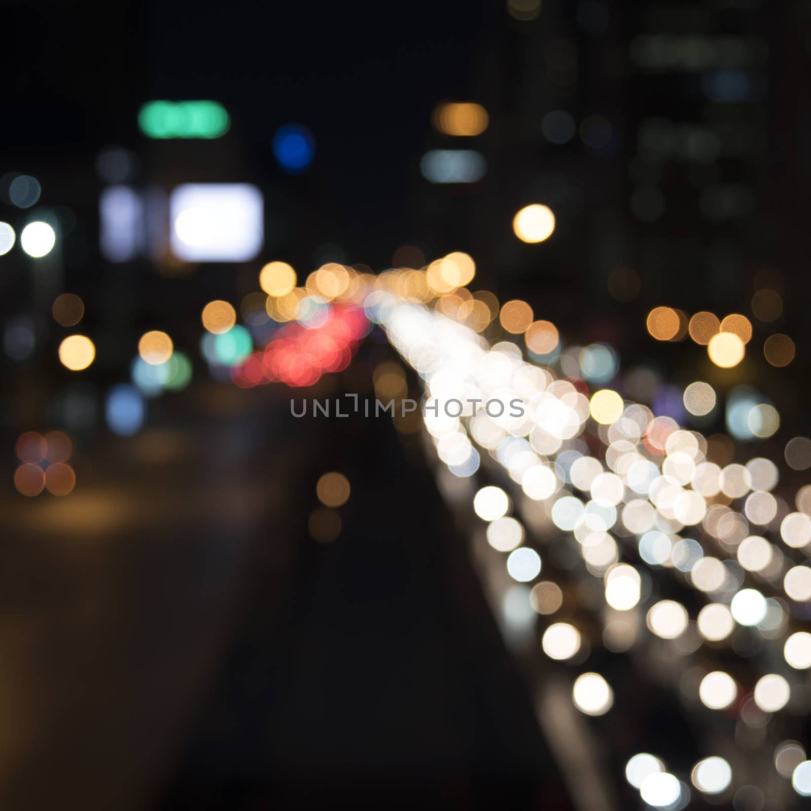 defocused car lights at night