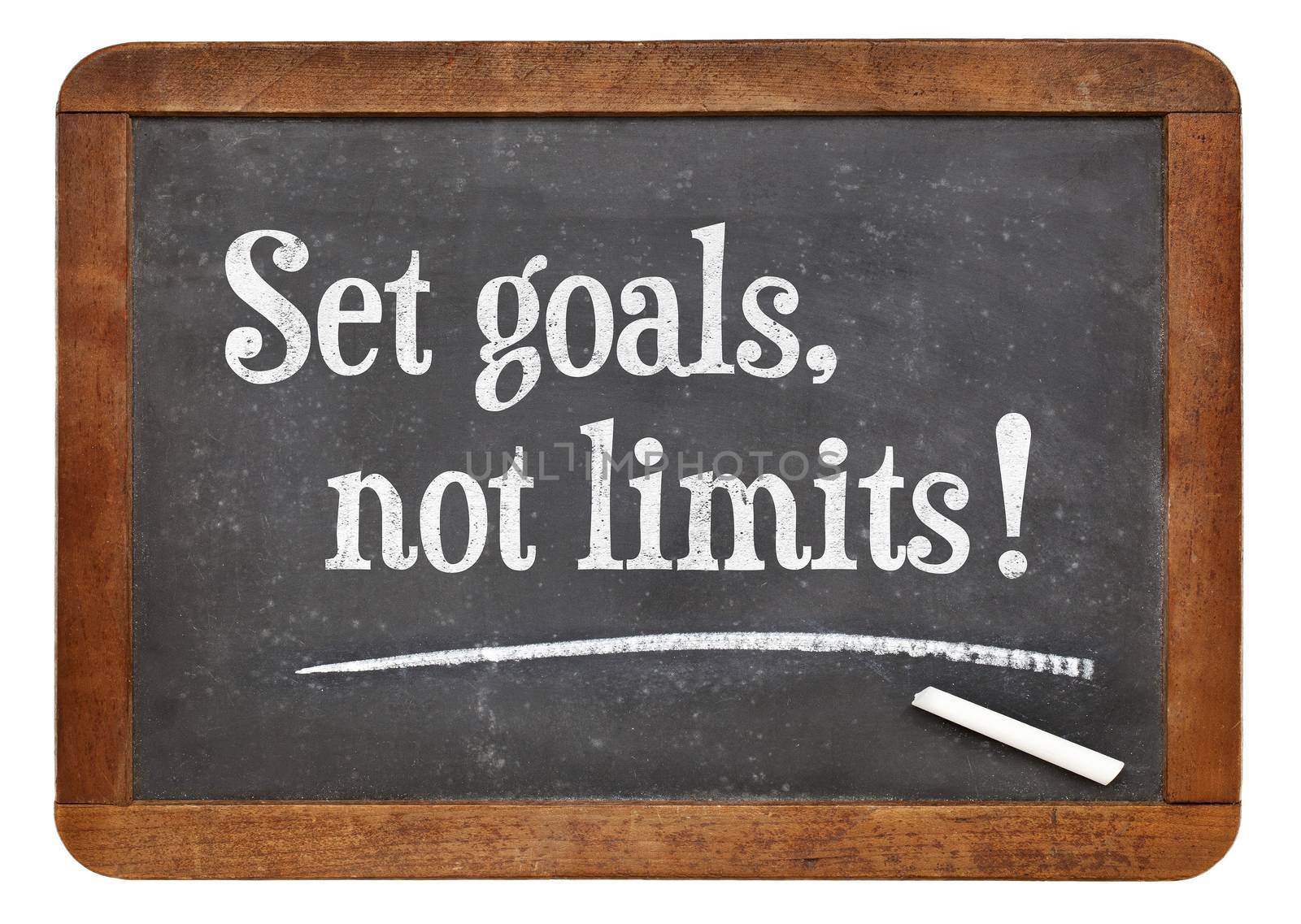 Set goals, no limits. Motivational words  on a vintage slate blackboard