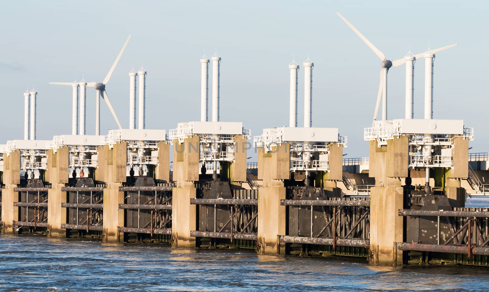 a deltaworks in holland at the Oosterschelde river to protect holland form high sea level, this is near the dutch museum neeltje jans