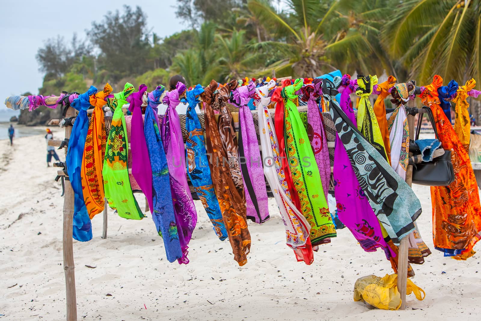 Beautiful colourful scarfes at Kenyas Beach. Africa