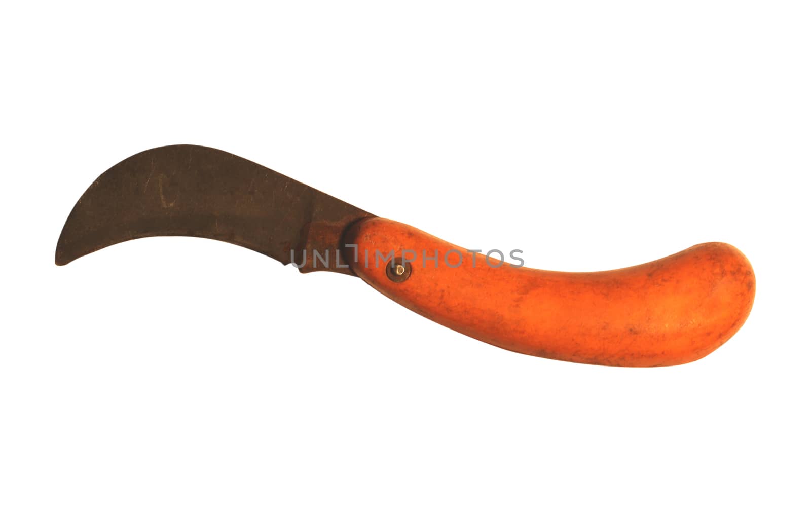 old garden knife for trees on a white background