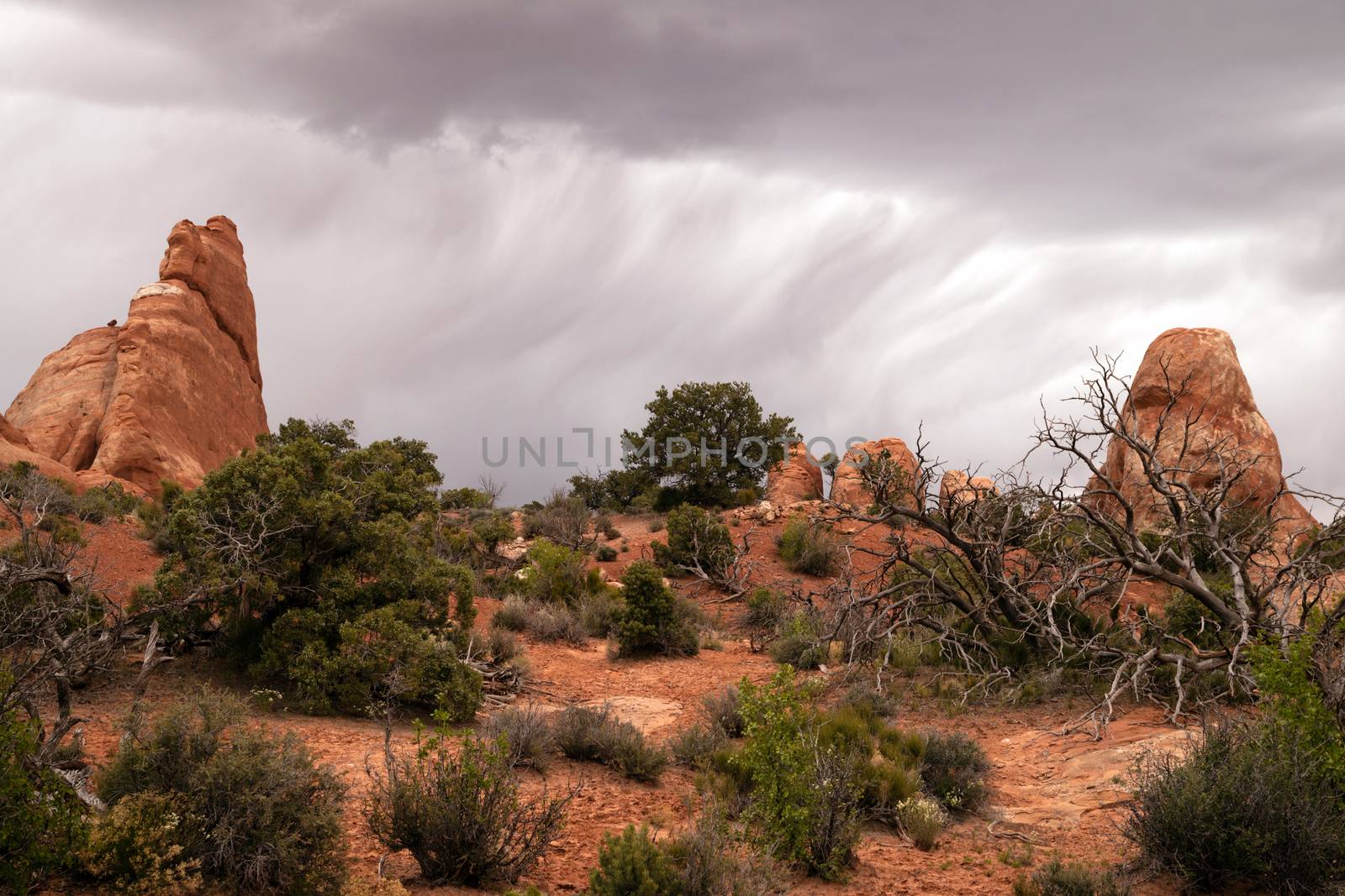 A horizontal compostion of rock buttes before it rains in the Utah Wilds