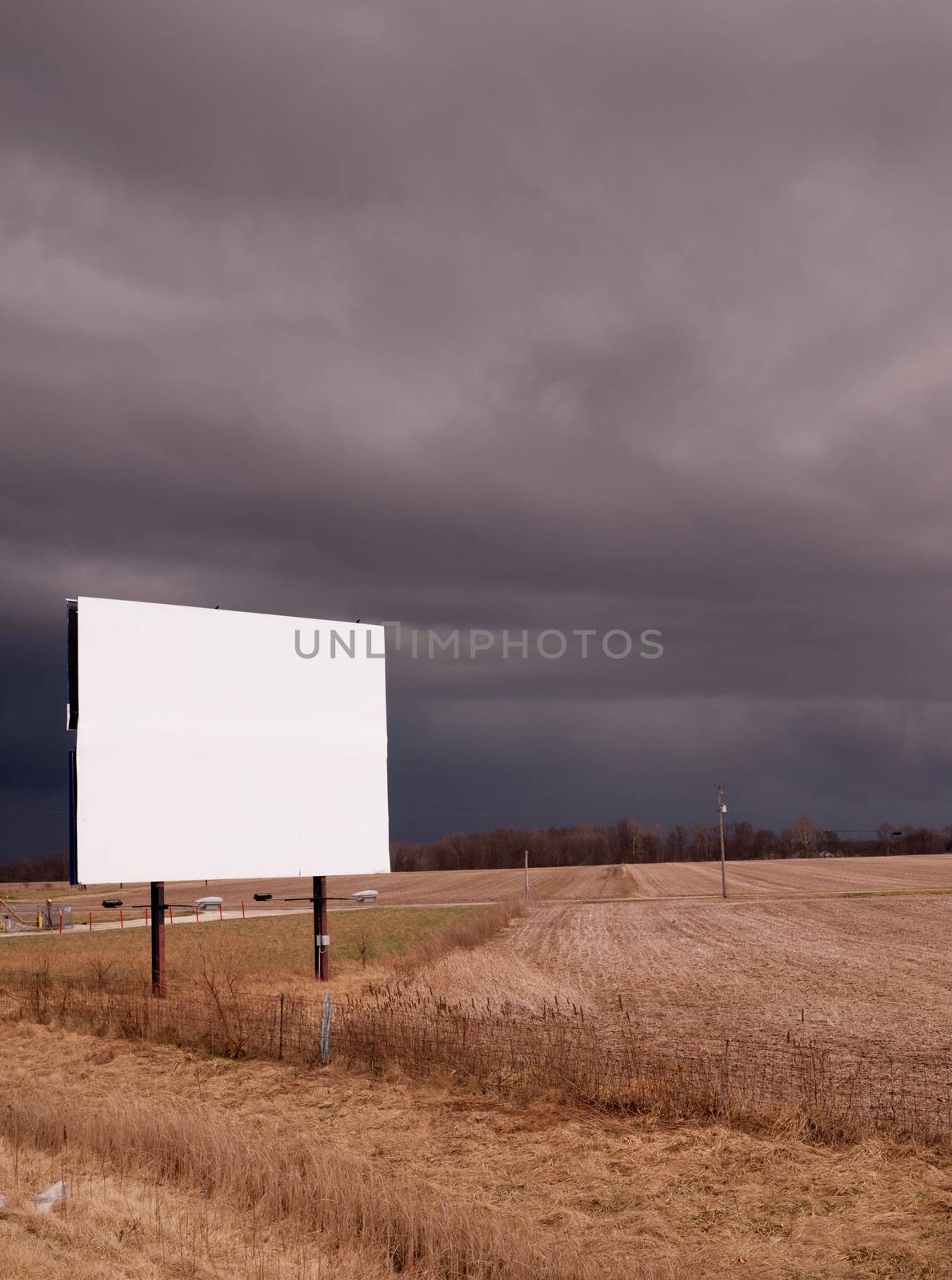 White Blank Billboard Advertising Sign Farm Field Thunder Storm by ChrisBoswell