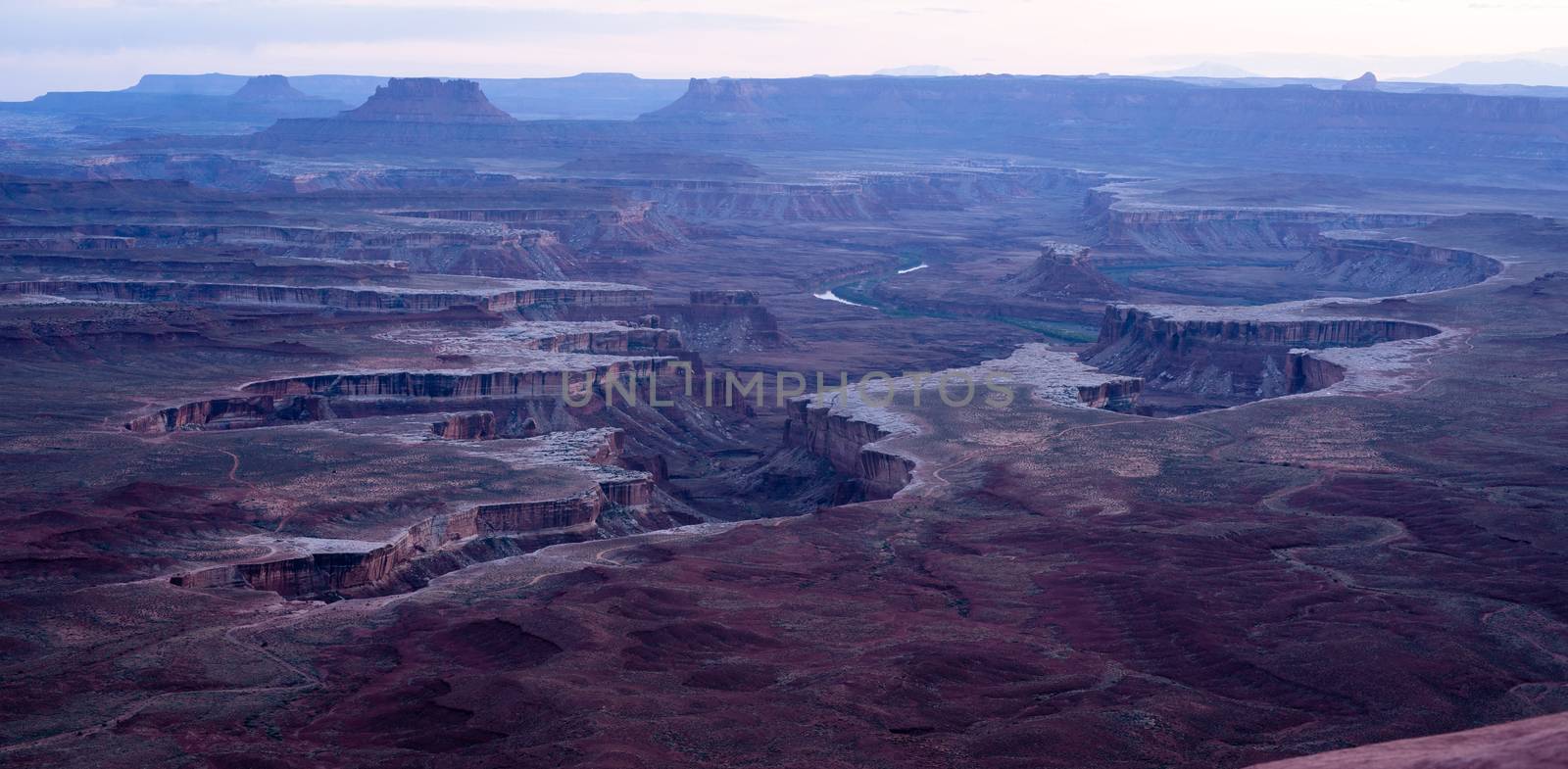 The sun has dropped below the horizon as you view from the Green River Overlook