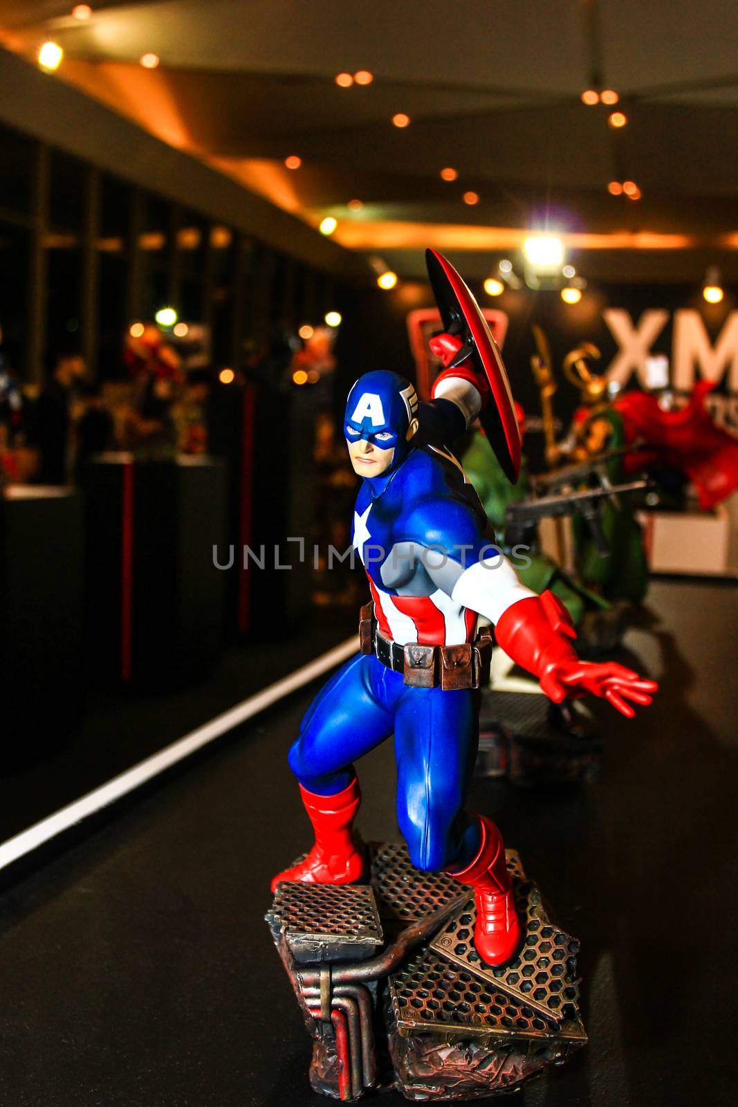 Bangkok - May 2: A Captain America model in Thailand Comic Con 2015 on May 2, 2015 at Siam Paragon, Bangkok, Thailand.
