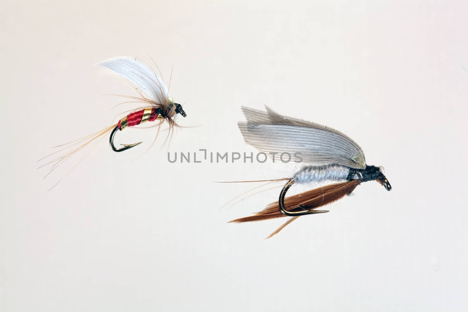 Macro photo of an artificial fly for fly fishing.