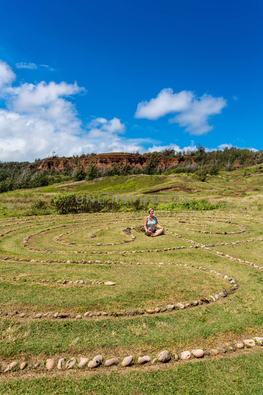 Meditating in Maui Labyrinth by Creatista