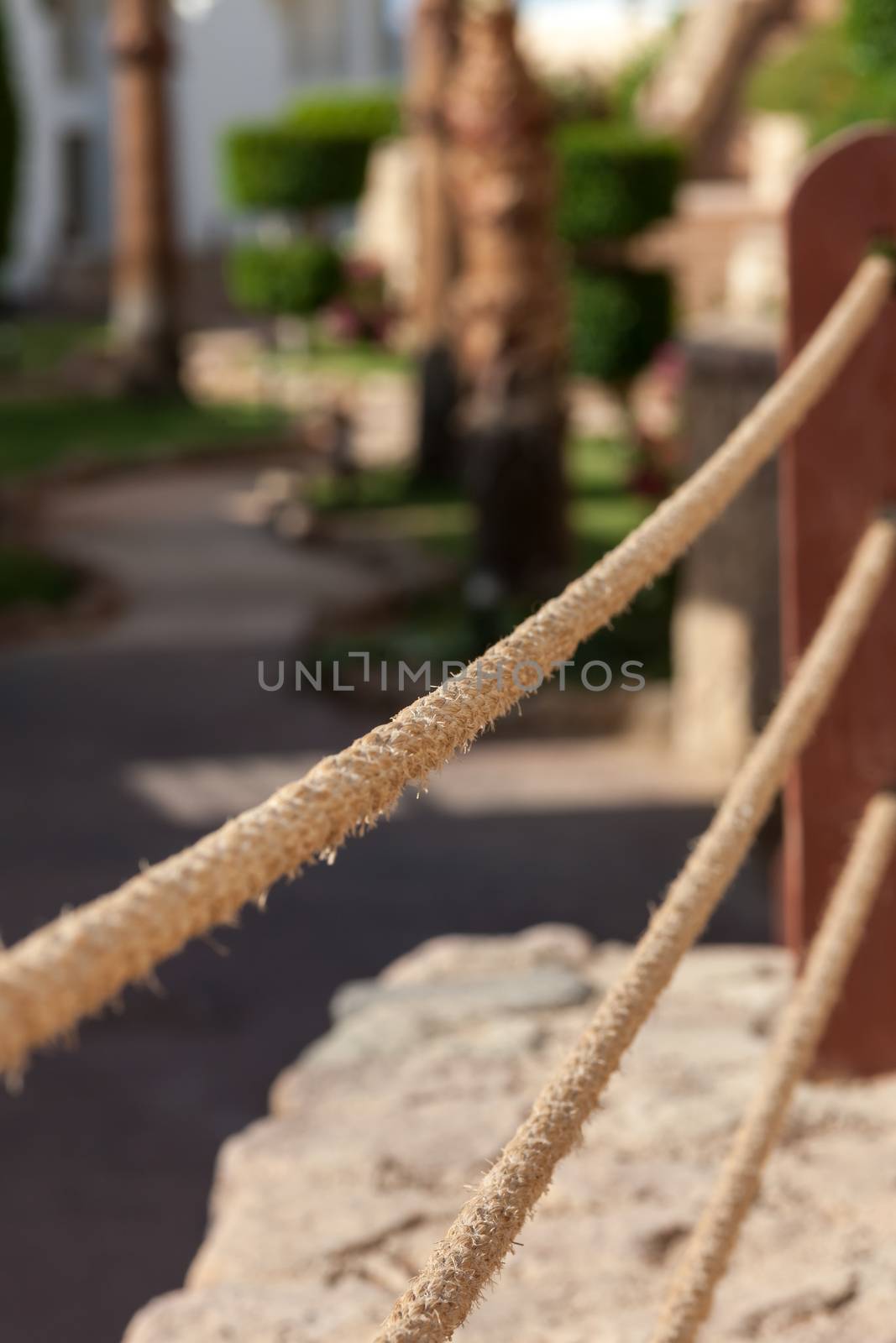 close-up view of the rope fence of pier in summer vacation time in Sharm el Sheikh, Egypt